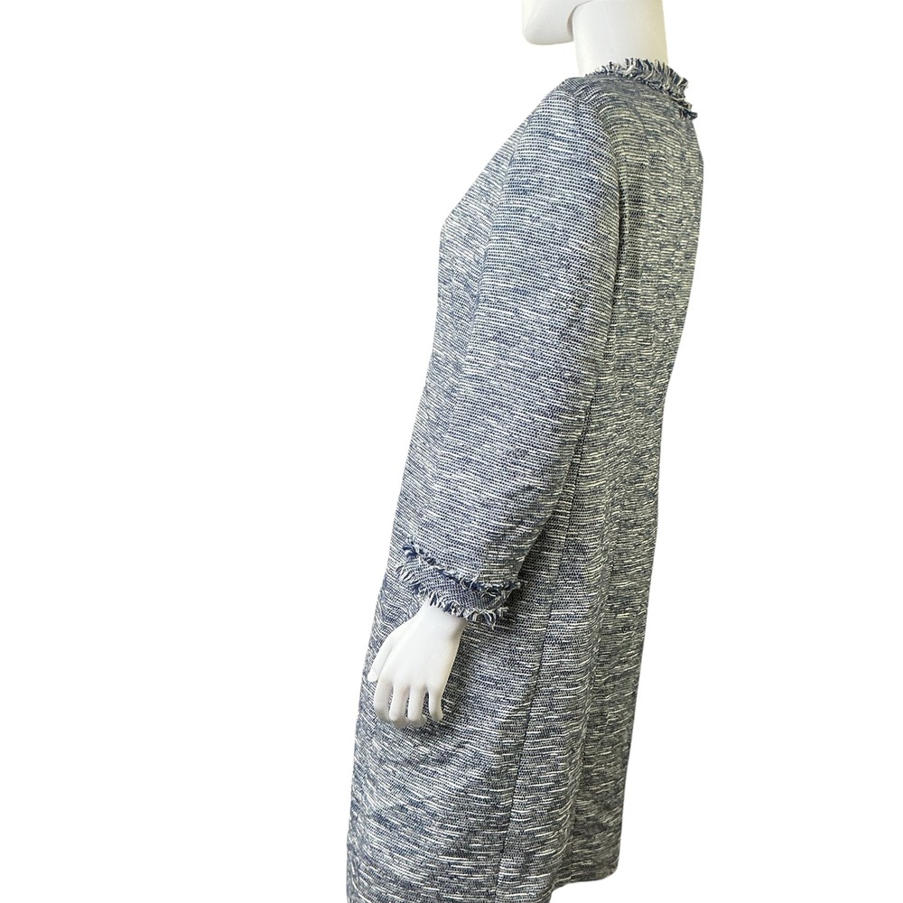 Anne‎ Klein Blue White Tweed Longline Fringed Topper Jacket Size 12 NEW - Picture 6 of 16